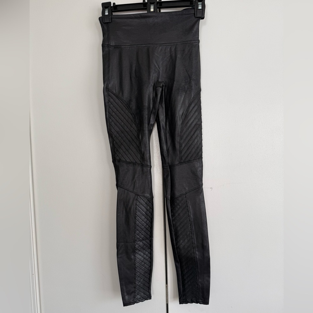 SPANX Moto Faux‎ Leather Leggings Black High Waist XS